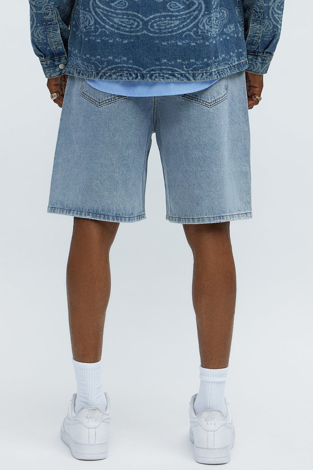 Relaxed Star Studded Denim Shorts - Light Blue Wash