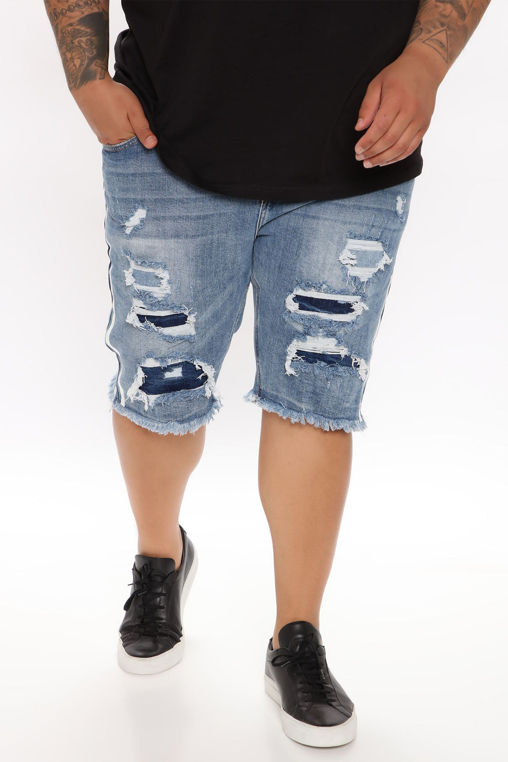 Picture Me Rollin Striped Denim Shorts - MediumWash