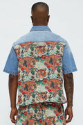 Relaxed Ansel Tapestry Denim Short Sleeve Shirt - Blue/combo