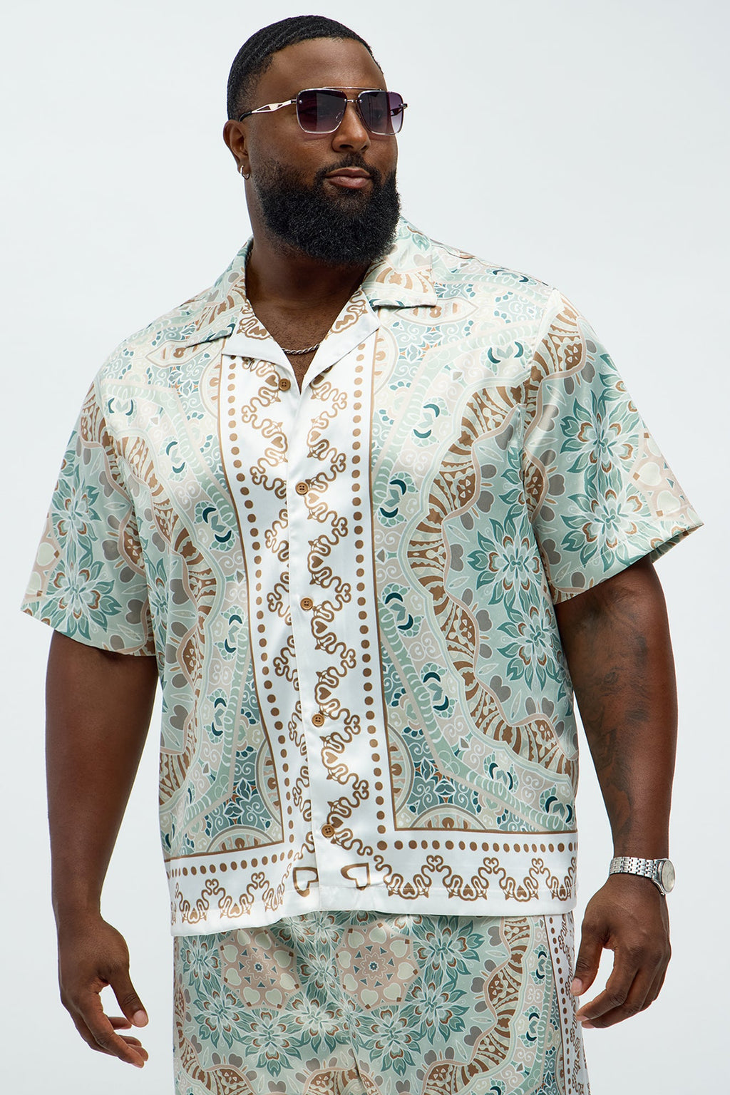 Green Love Button Up Shirt - Sage/combo
