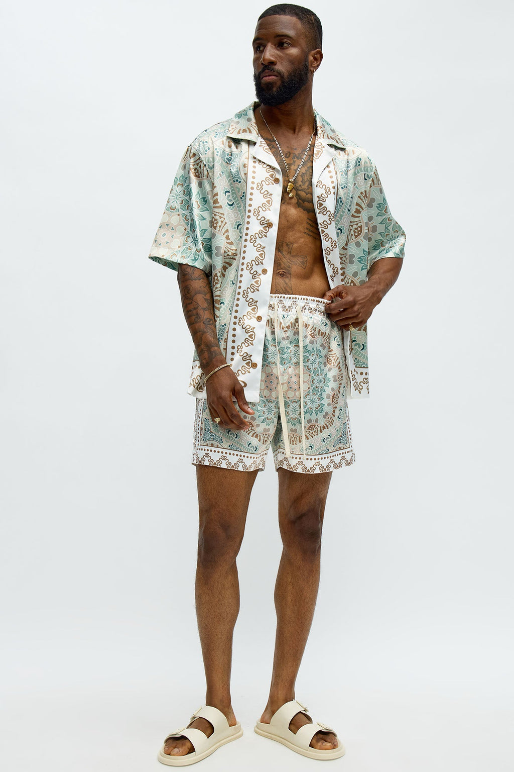 Green Love Button Up Shirt - Sage/combo