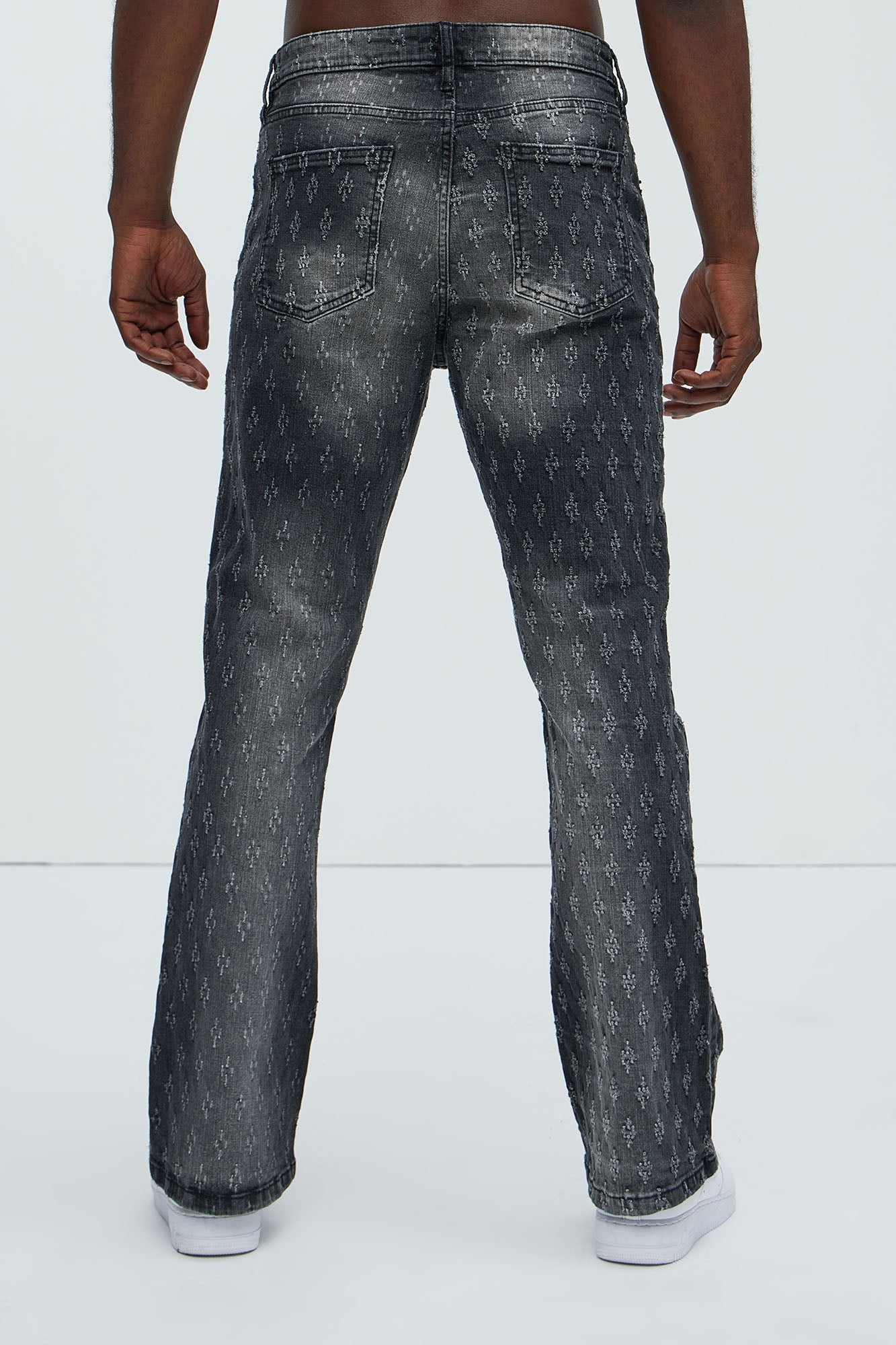 Drilled Slim Stacked Flare Jeans - Black Wash