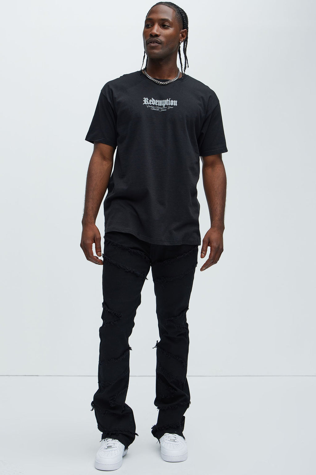 All Over Fray Stacked Skinny Flare Jeans - Black