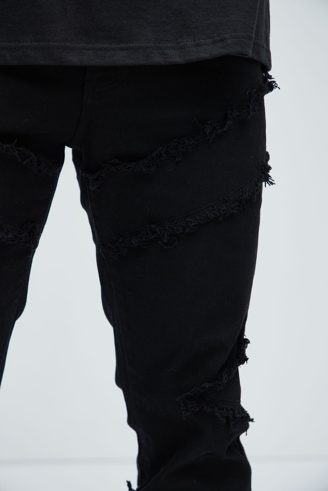 All Over Fray Stacked Skinny Flare Jeans - Black