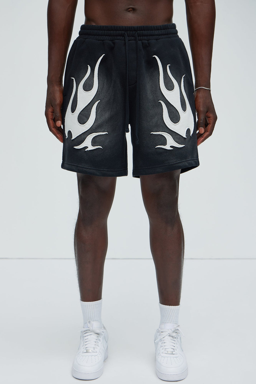 Flame Patch Tyson Relaxed Sweatshorts - Black