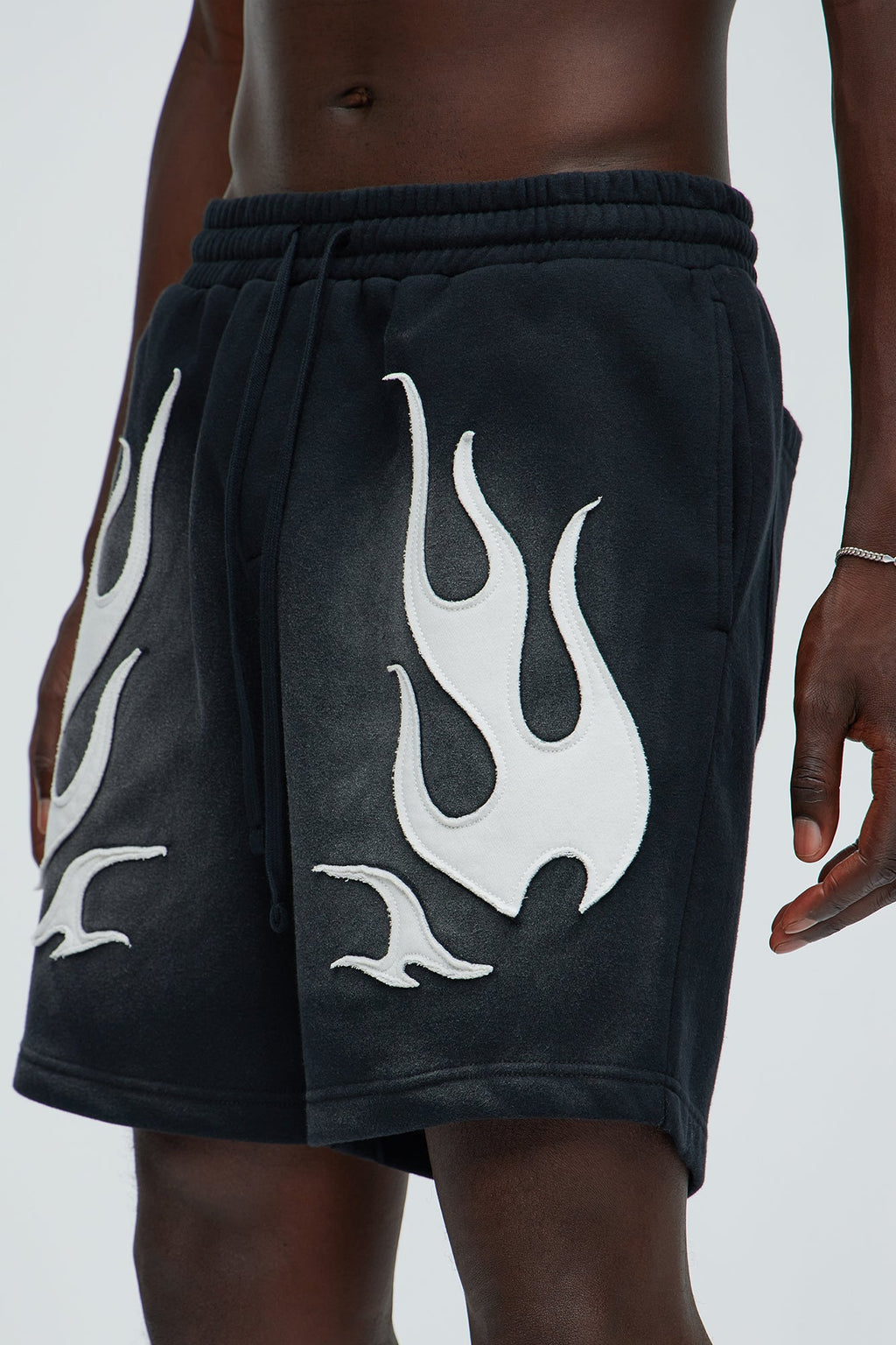 Flame Patch Tyson Relaxed Sweatshorts - Black