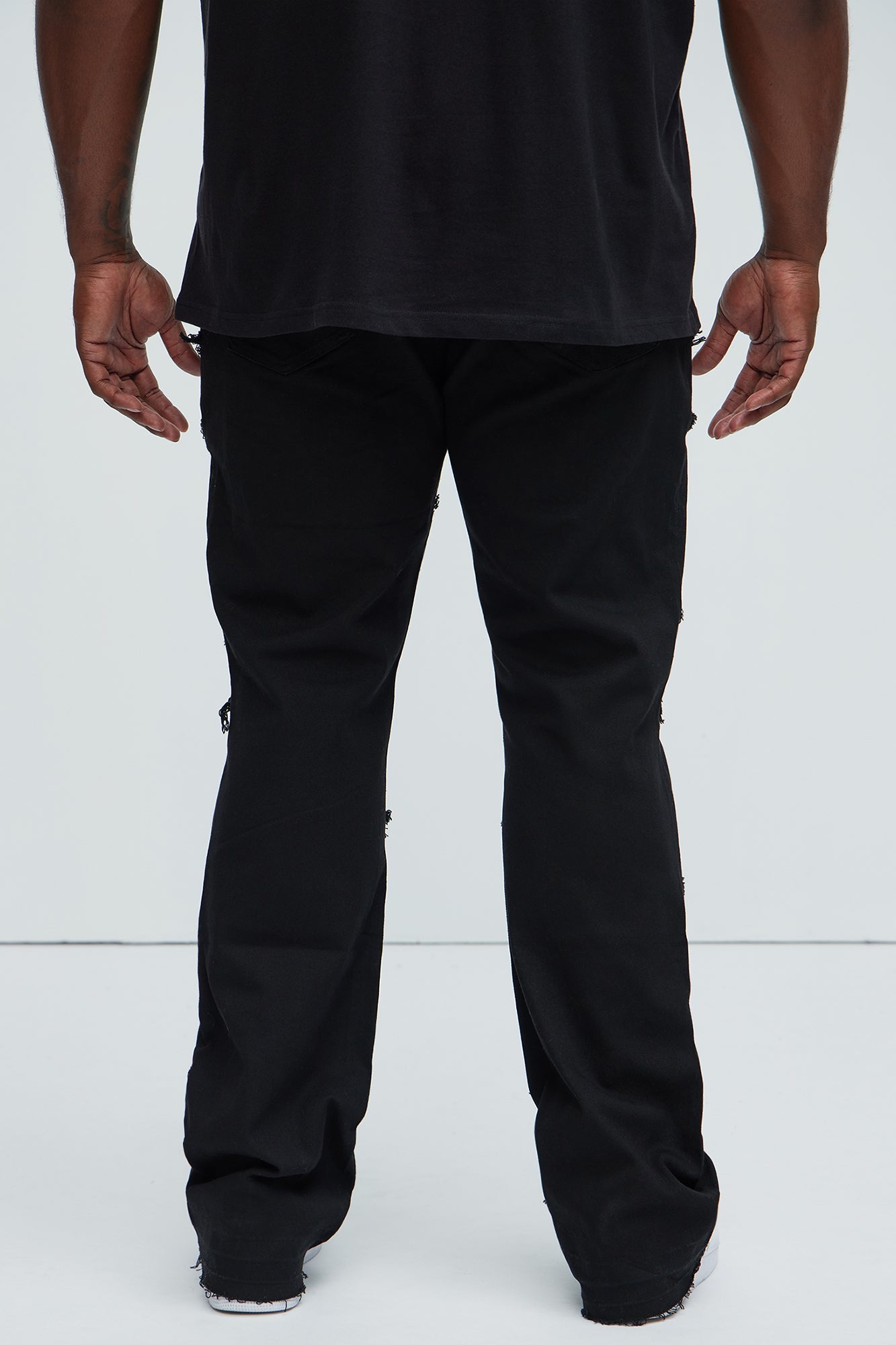 All Over Fray Stacked Skinny Flare Jeans - Black
