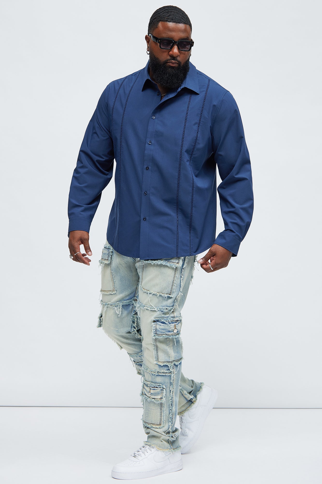 One Way Cargo Frayed Straight Jeans - Medium Wash