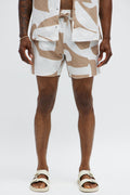Seersucker Abstract Geo Printed Swim Trunk 6″ - Tan/Multi