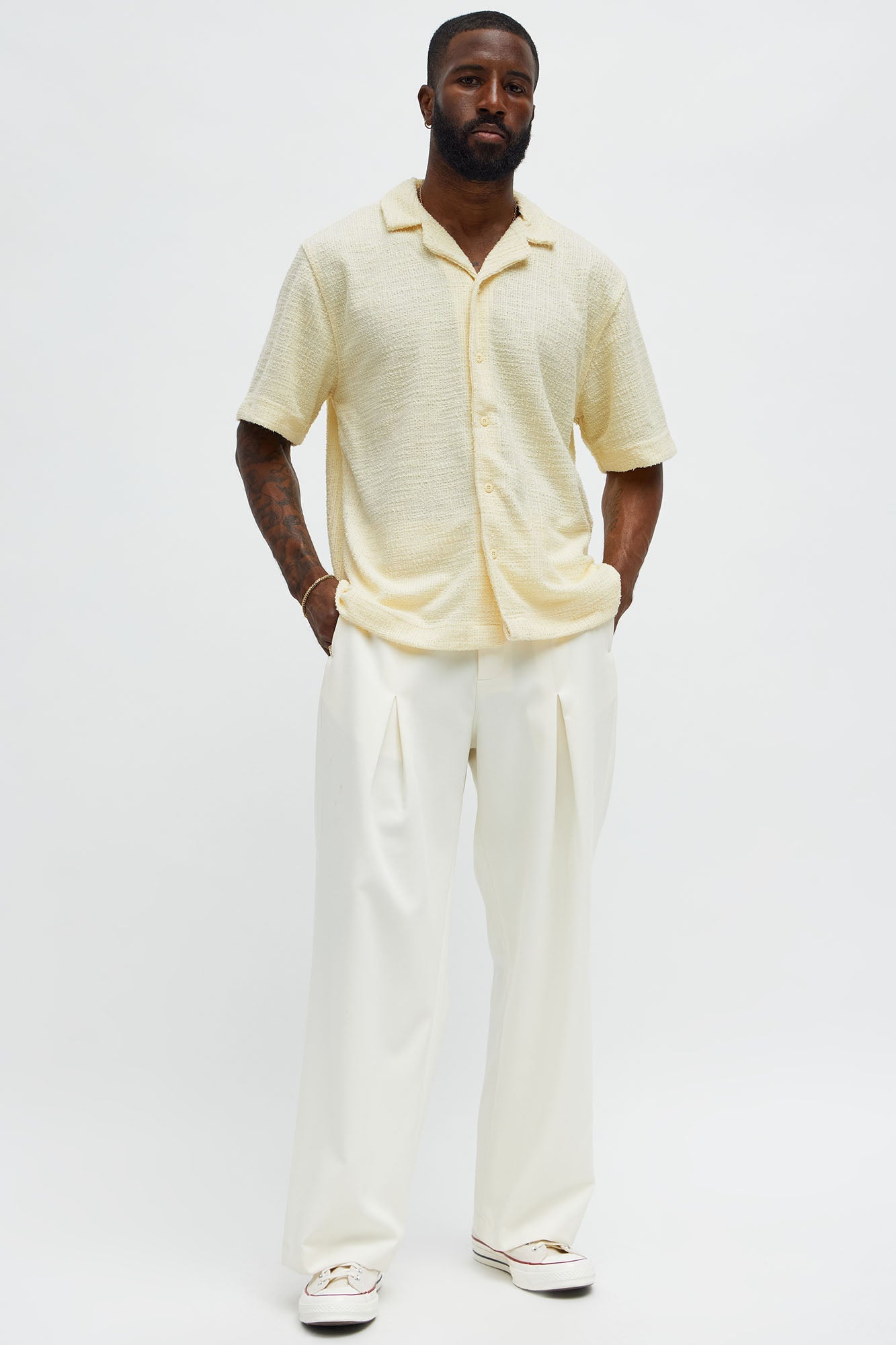 Slub Terry Cuban Button Up Shirt - Yellow