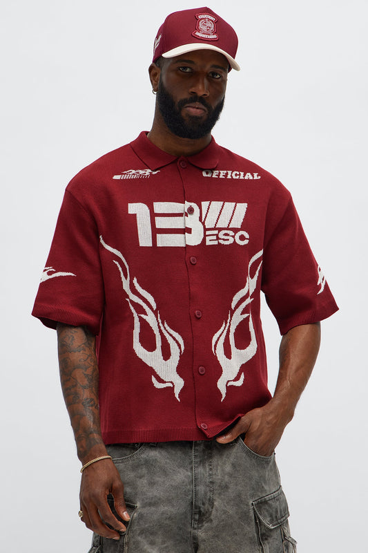 Regular Fit 13 Button Up Sweater Shirt - Red/White
