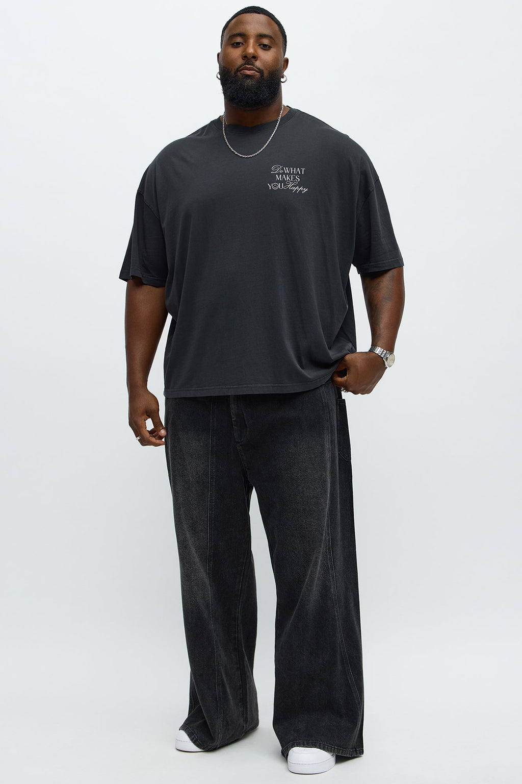 Do What Makes You Happy Oversized Short Sleeve Tee - Black Wash