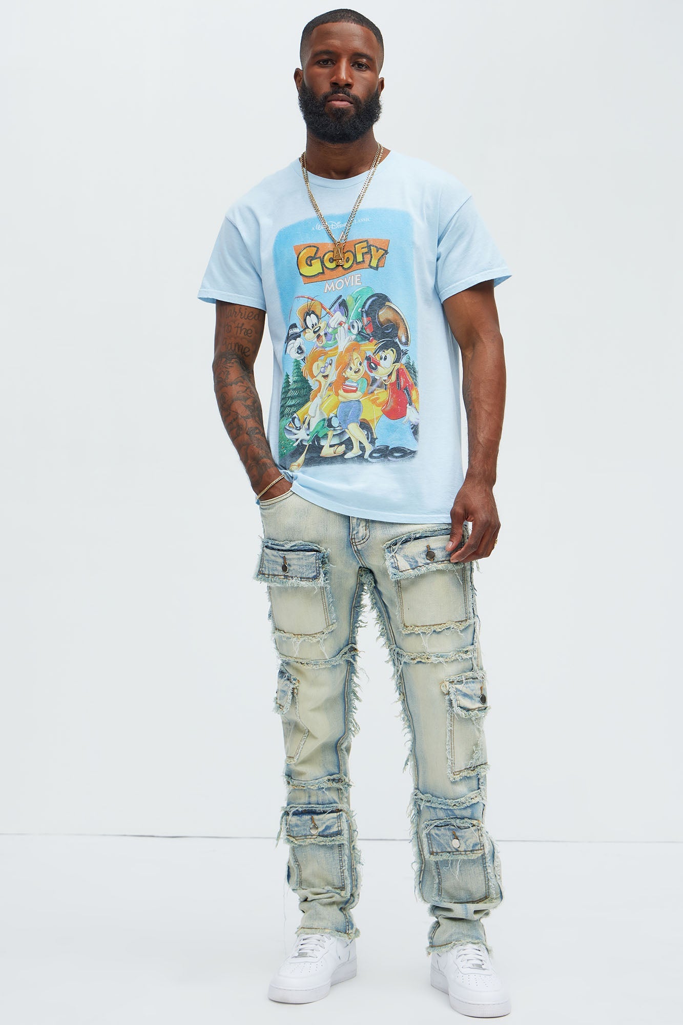One Way Cargo Frayed Straight Jeans - Medium Wash