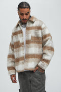 Move Up Plaid Shacket - Tan