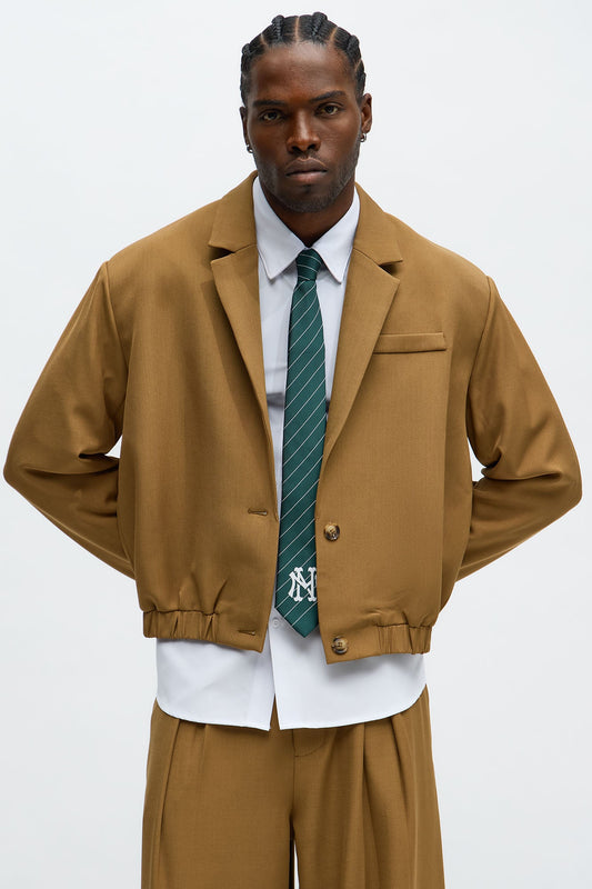 Cropped Strikeout Blazer Bomber Jacket - Brown