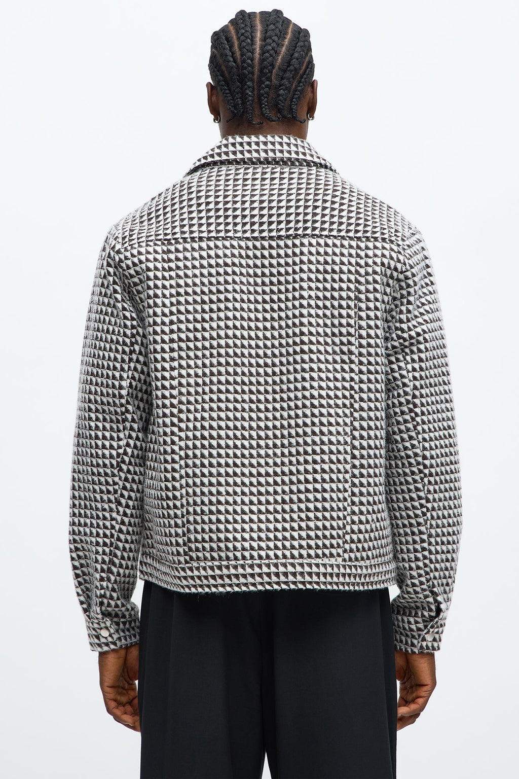 Textured Geometric Zip Jacket - Brown/combo