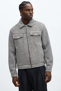 Textured Geometric Zip Jacket - Brown/combo
