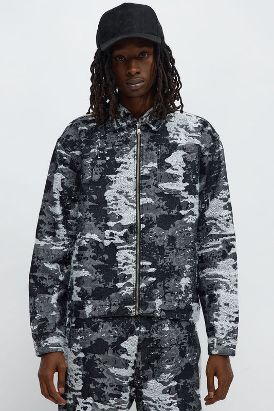 Cropped Fading In And Out Work Jacket - Black Wash