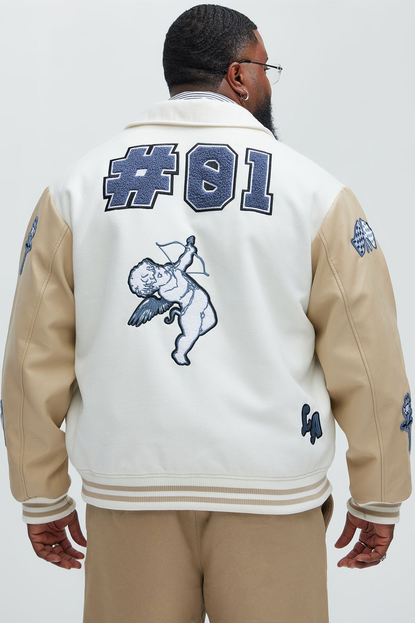 LA Patchwork Varsity Jacket - Cream/combo