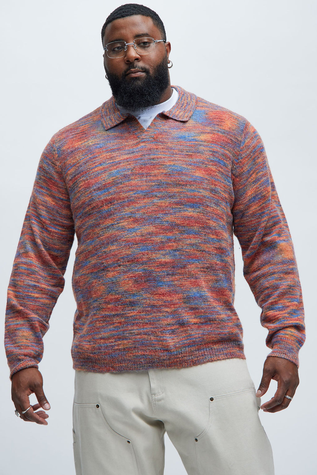 Blinded Mohair Johnny Collar Sweater - Red/combo
