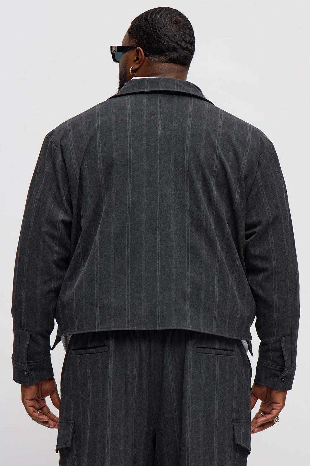 Relaxed Striped Suiting Bomber Jacket - Grey/combo