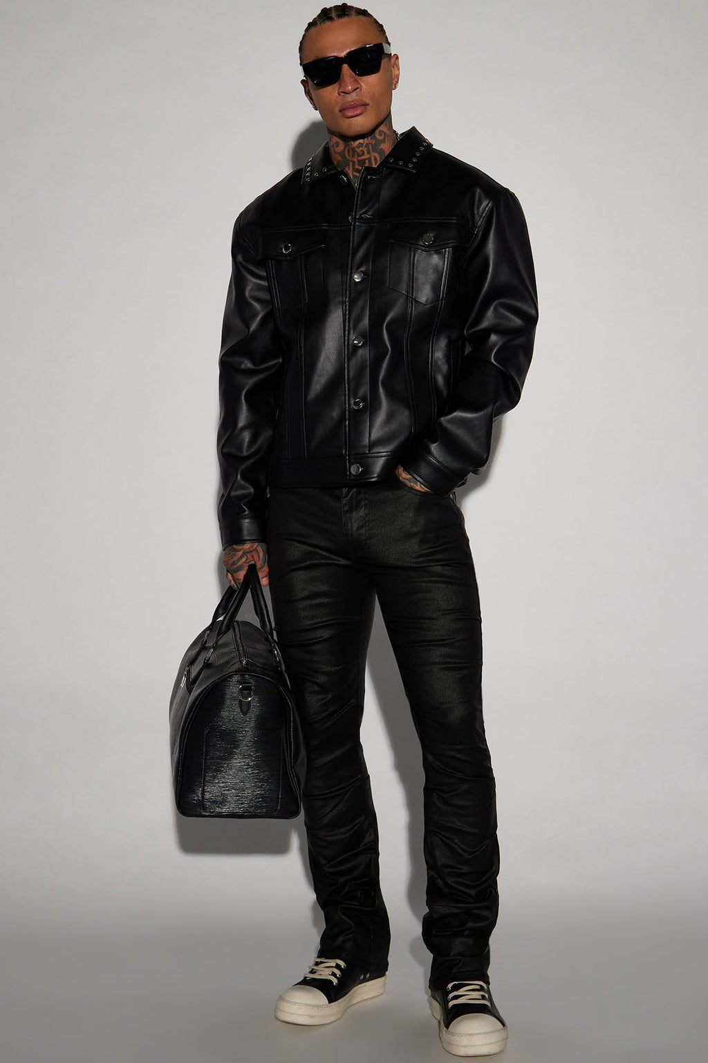 Live Wire Waxed Pleat Skinny Flare Pants - Black