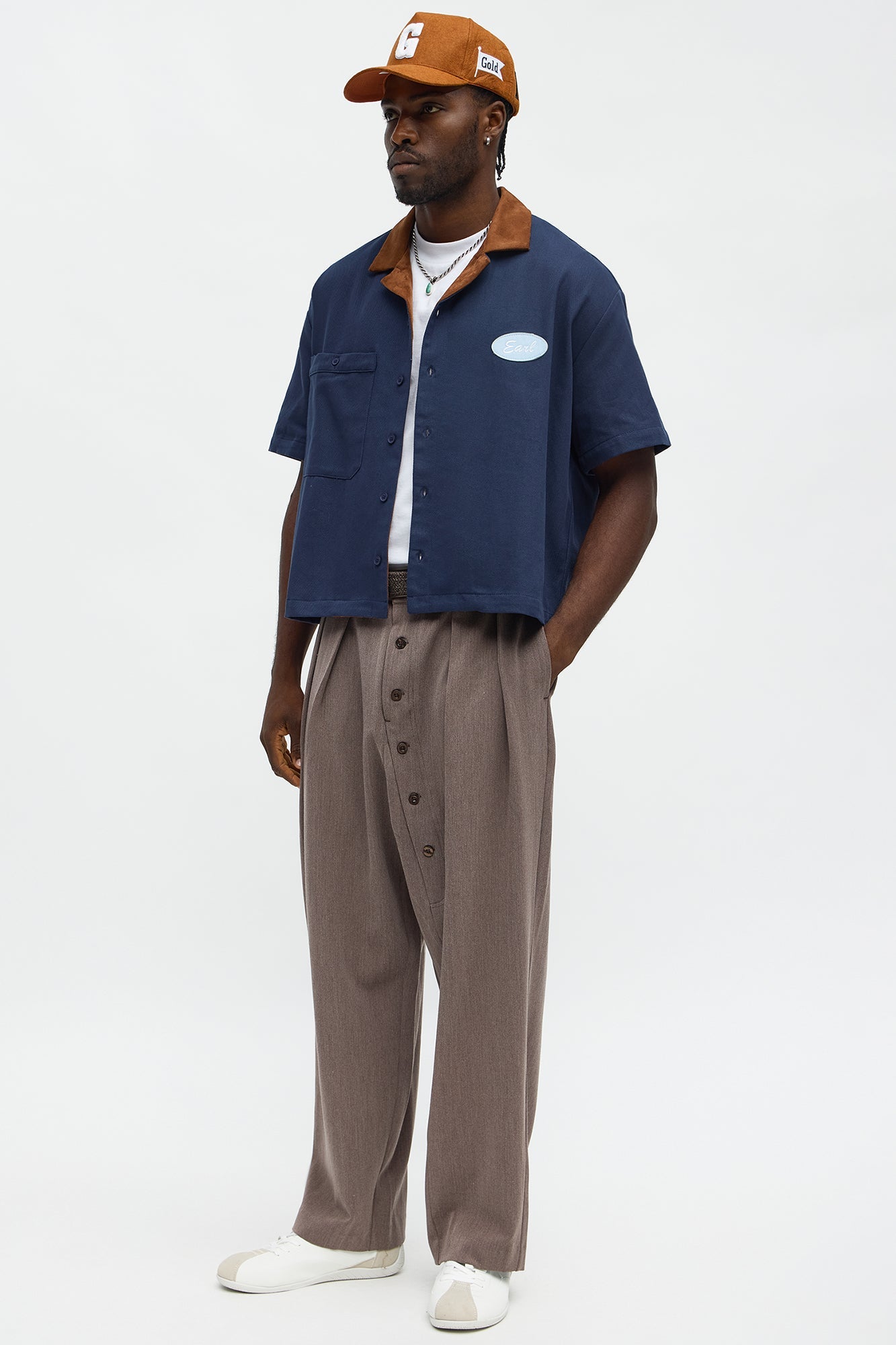 Cropped Rustpoint Mechanic Button Up Shirt - Navy