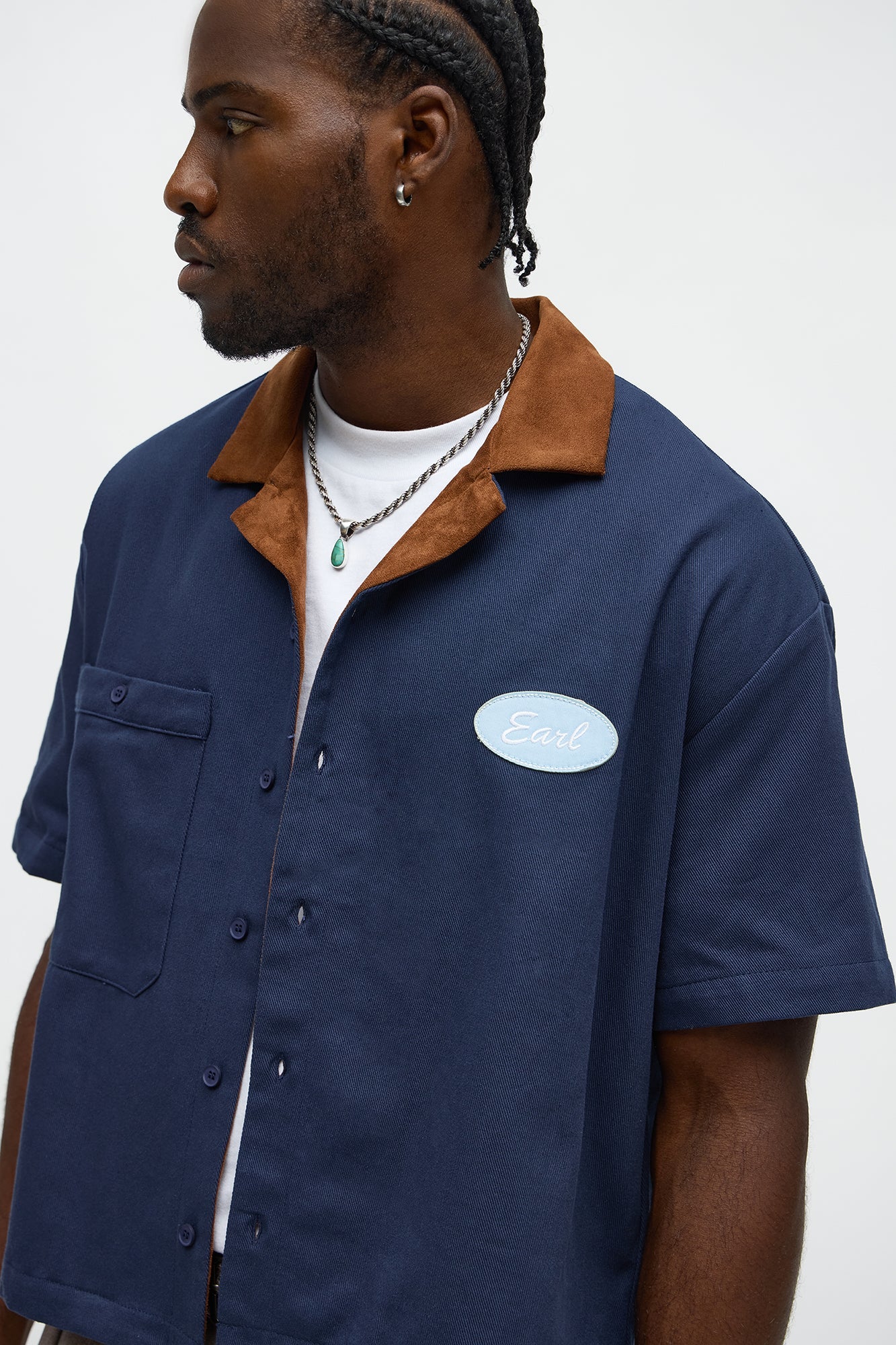 Cropped Rustpoint Mechanic Button Up Shirt - Navy