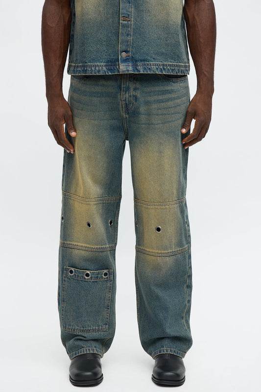 Baggy Eyelet Jean - Vintage Blue Wash