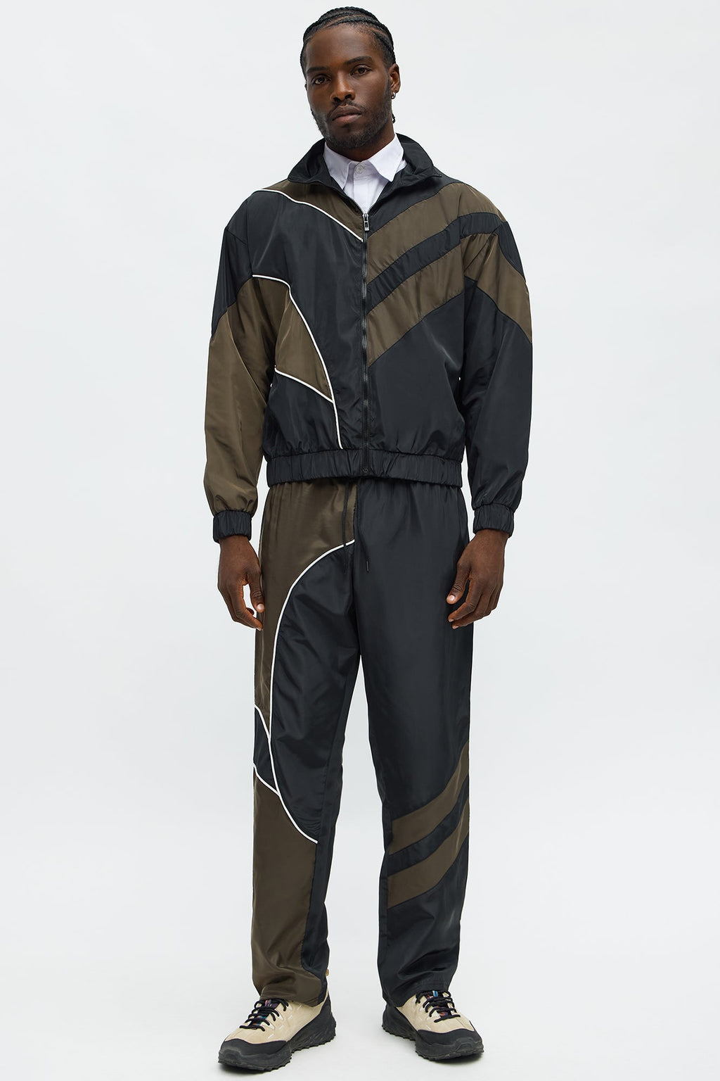 Hang It Up Color Block Windbreaker Jacket - Olive/combo