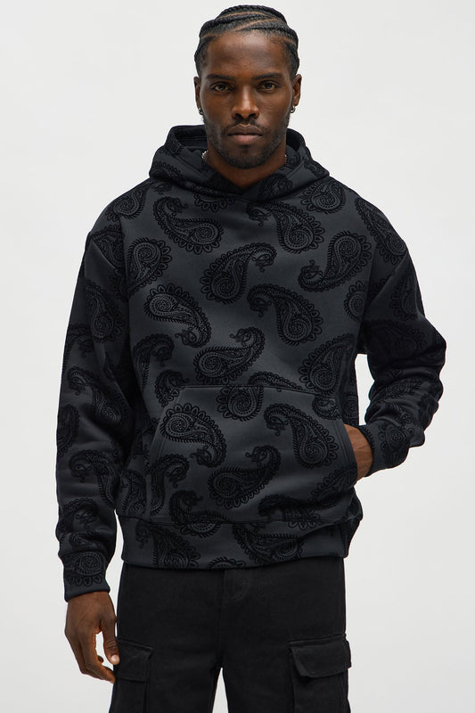 Paisley Flock Hoodie - Black