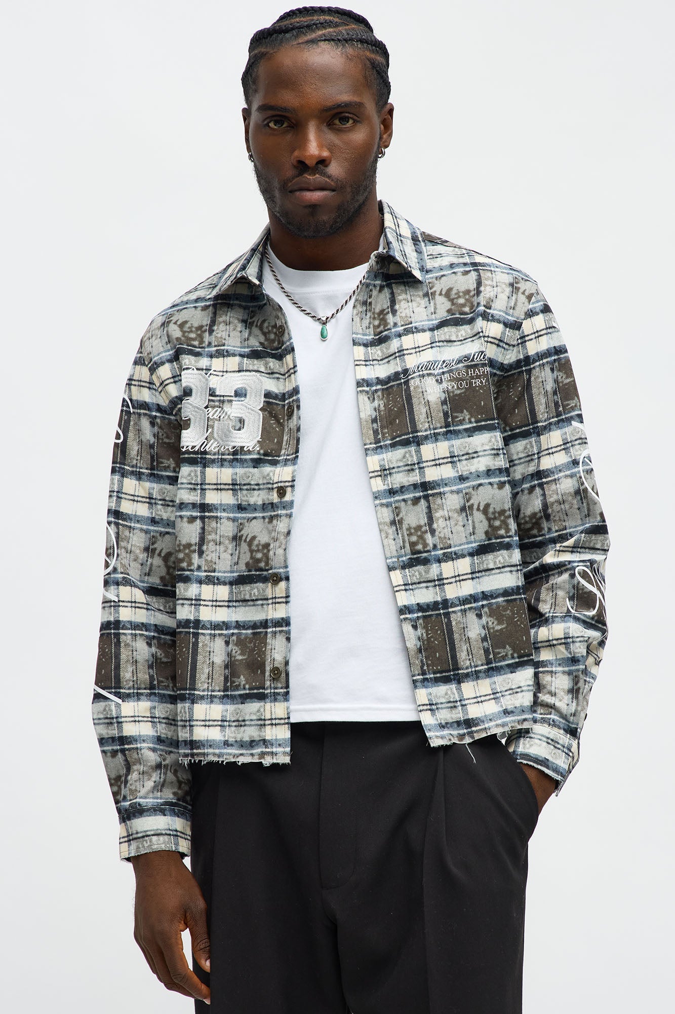 Cropped Manifest Button Up Shirt - Olive
