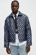 Relaxed Cropped Floral Jacquard Work Jacket - Purple