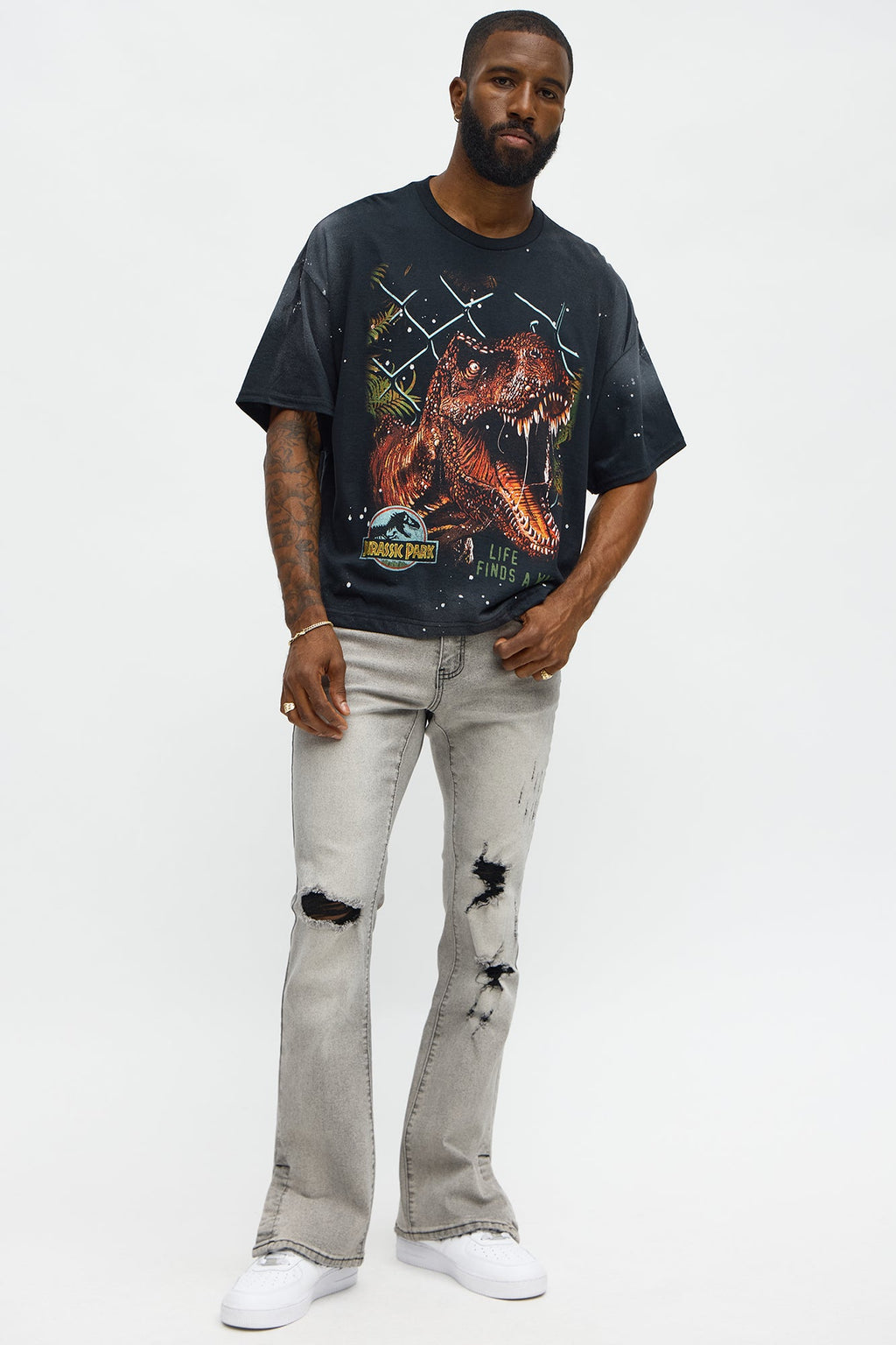 Stacked Skinny Flare Slit Dare Me Distressed Jean - Grey