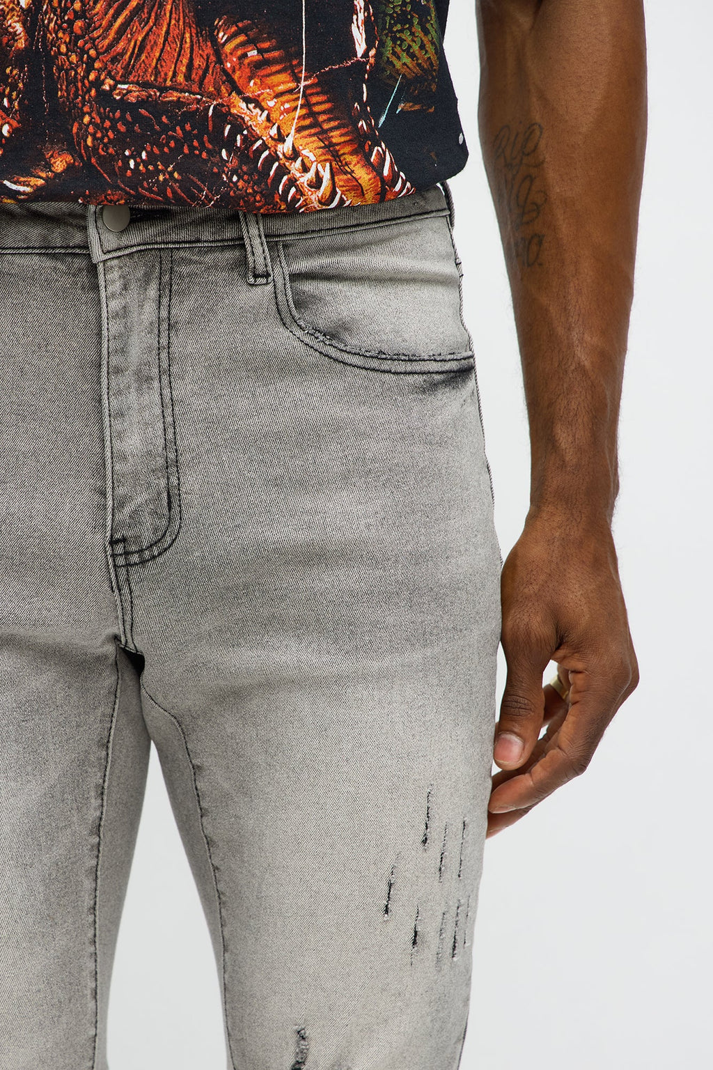 Stacked Skinny Flare Slit Dare Me Distressed Jean - Grey