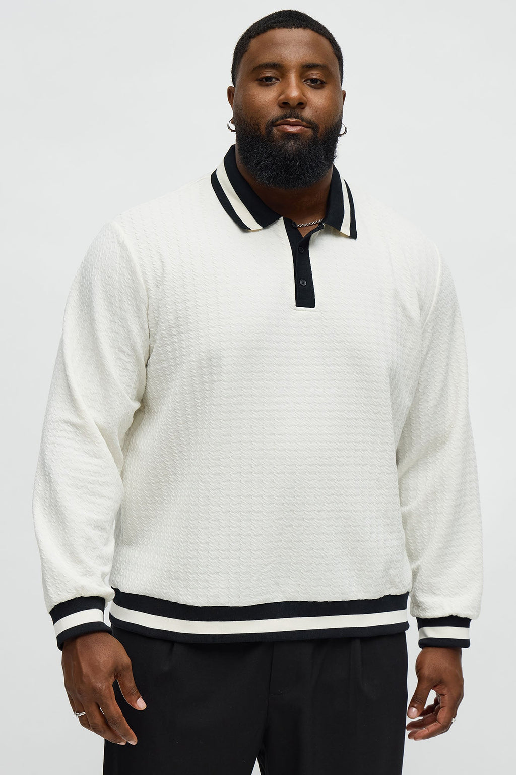 Andrew Textured Knit Long Sleeve Polo - Cream/combo