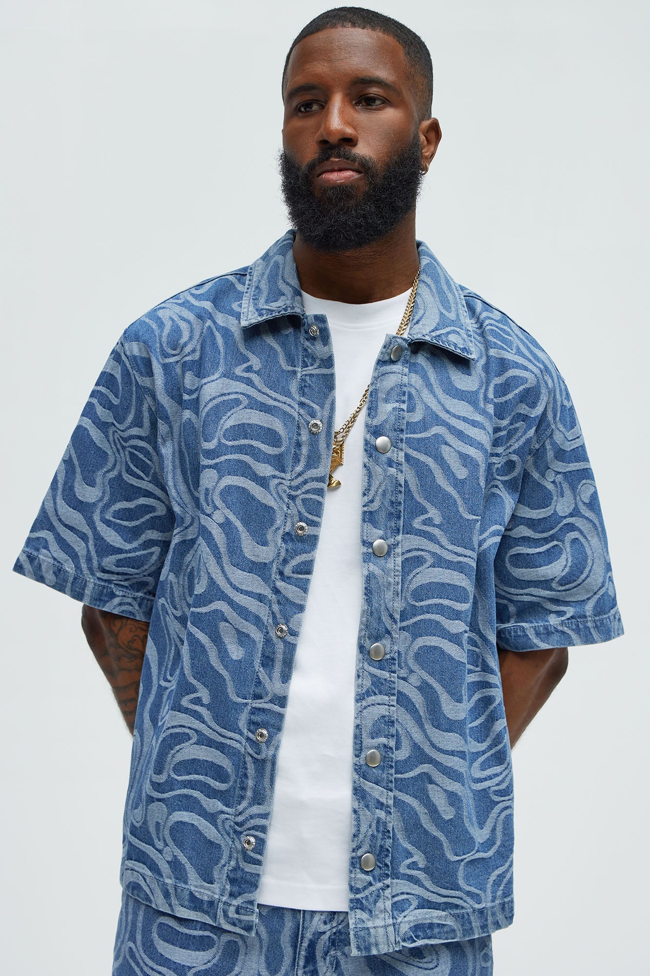 Fingerprints Swirl Denim Shirt - Medium Blue Wash