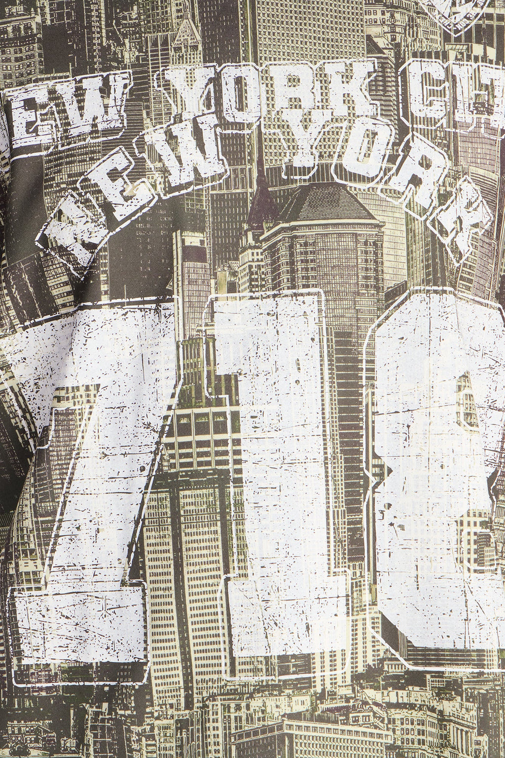 Oversized Concrete Jungle Skylines Long Sleeve Tee - Green/combo