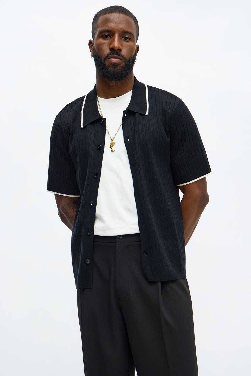 Garrison Knitted Button Up Shirt - Black