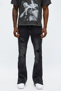Stacked Skinny Flare Slit Let's Go Distressed Jean - Black Wash
