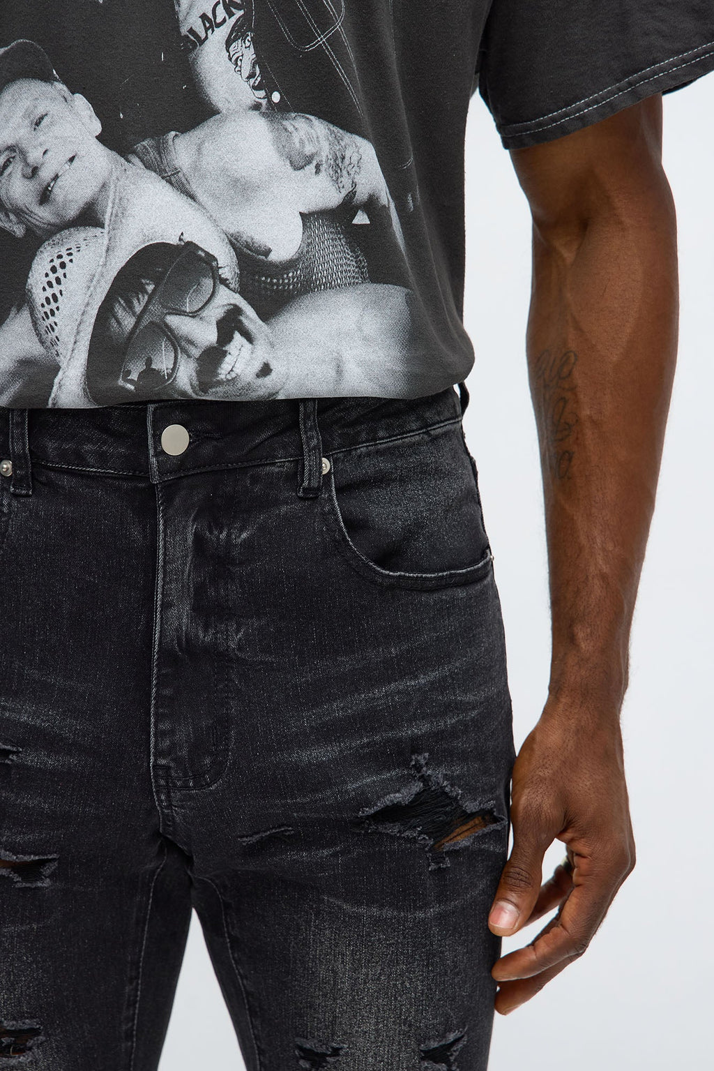 Stacked Skinny Flare Slit Let's Go Distressed Jean - Black Wash