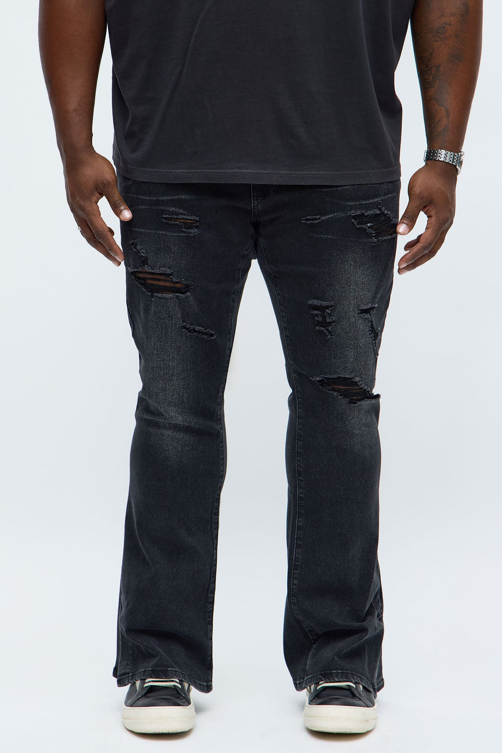 Stacked Skinny Flare Slit Let's Go Distressed Jean - Black Wash