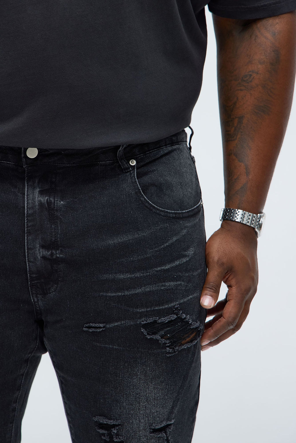 Stacked Skinny Flare Slit Let's Go Distressed Jean - Black Wash