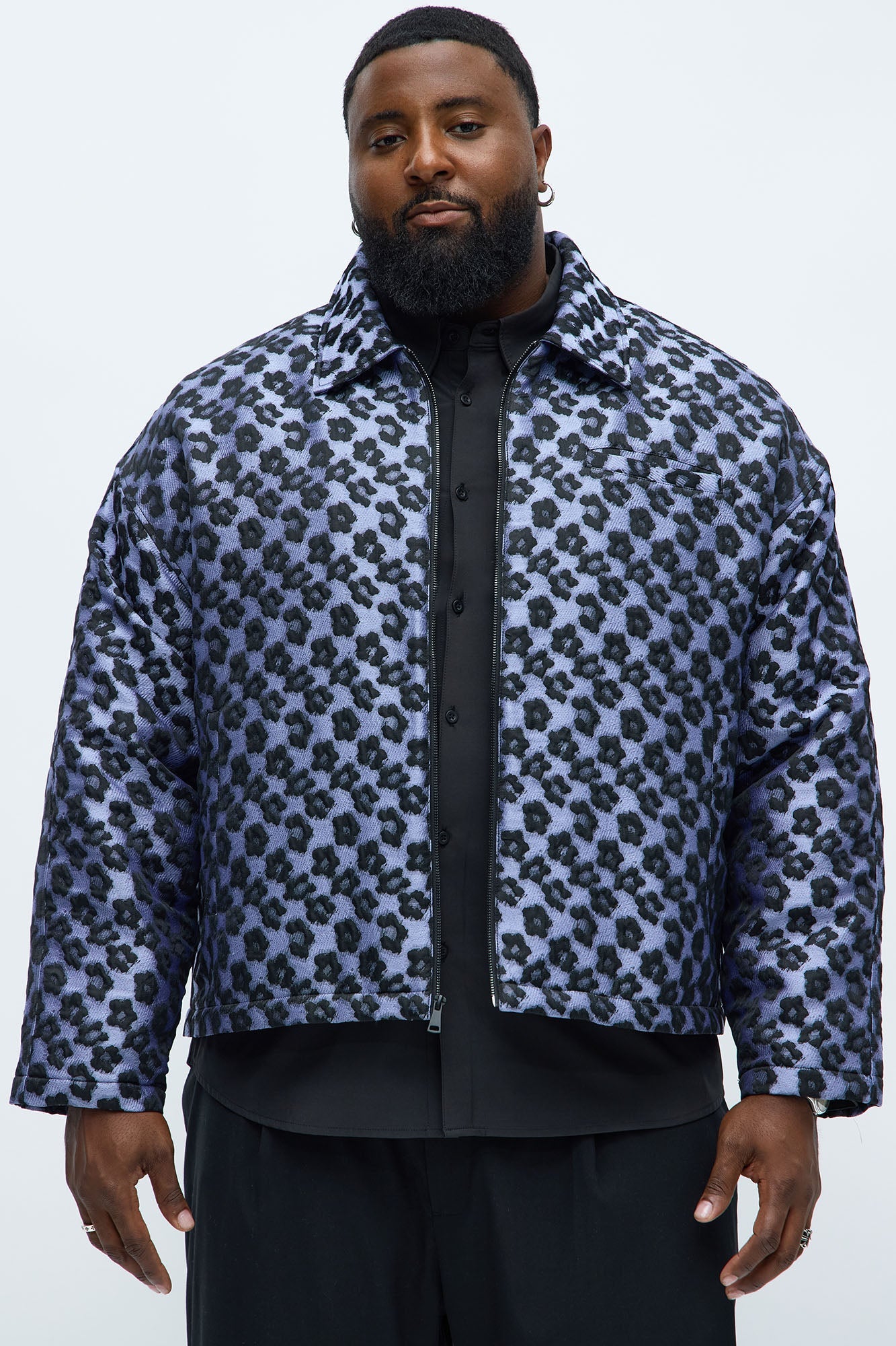 Relaxed Cropped Floral Jacquard Work Jacket - Purple