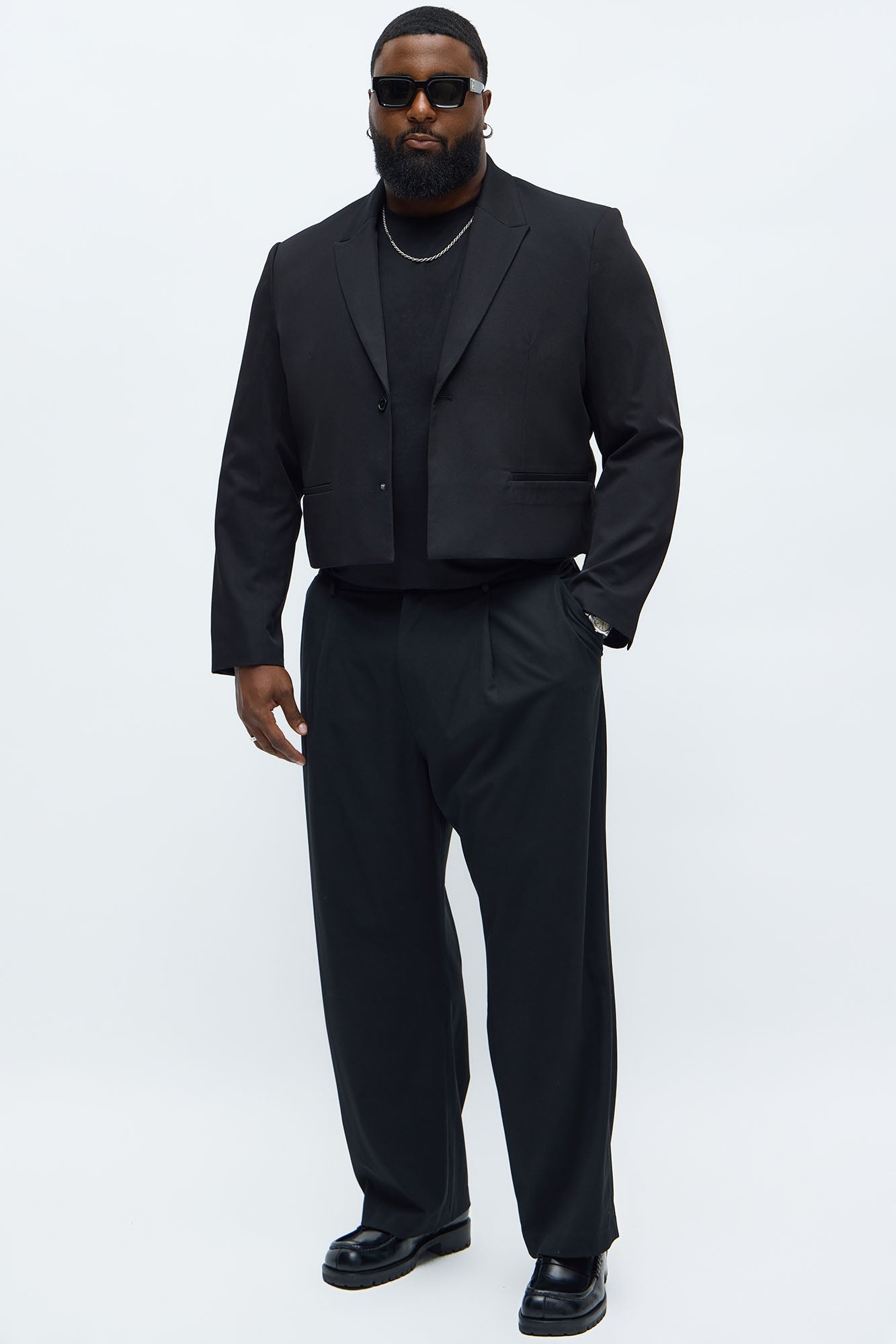 Gabardine Super Cropped Single Breasted Blazer - Black