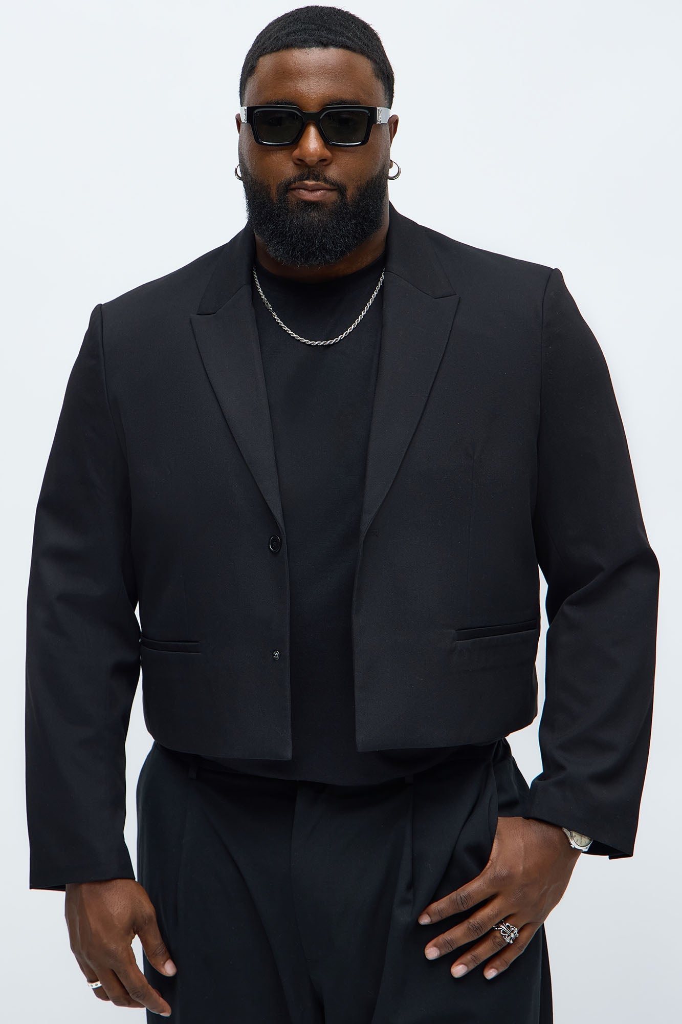 Gabardine Super Cropped Single Breasted Blazer - Black