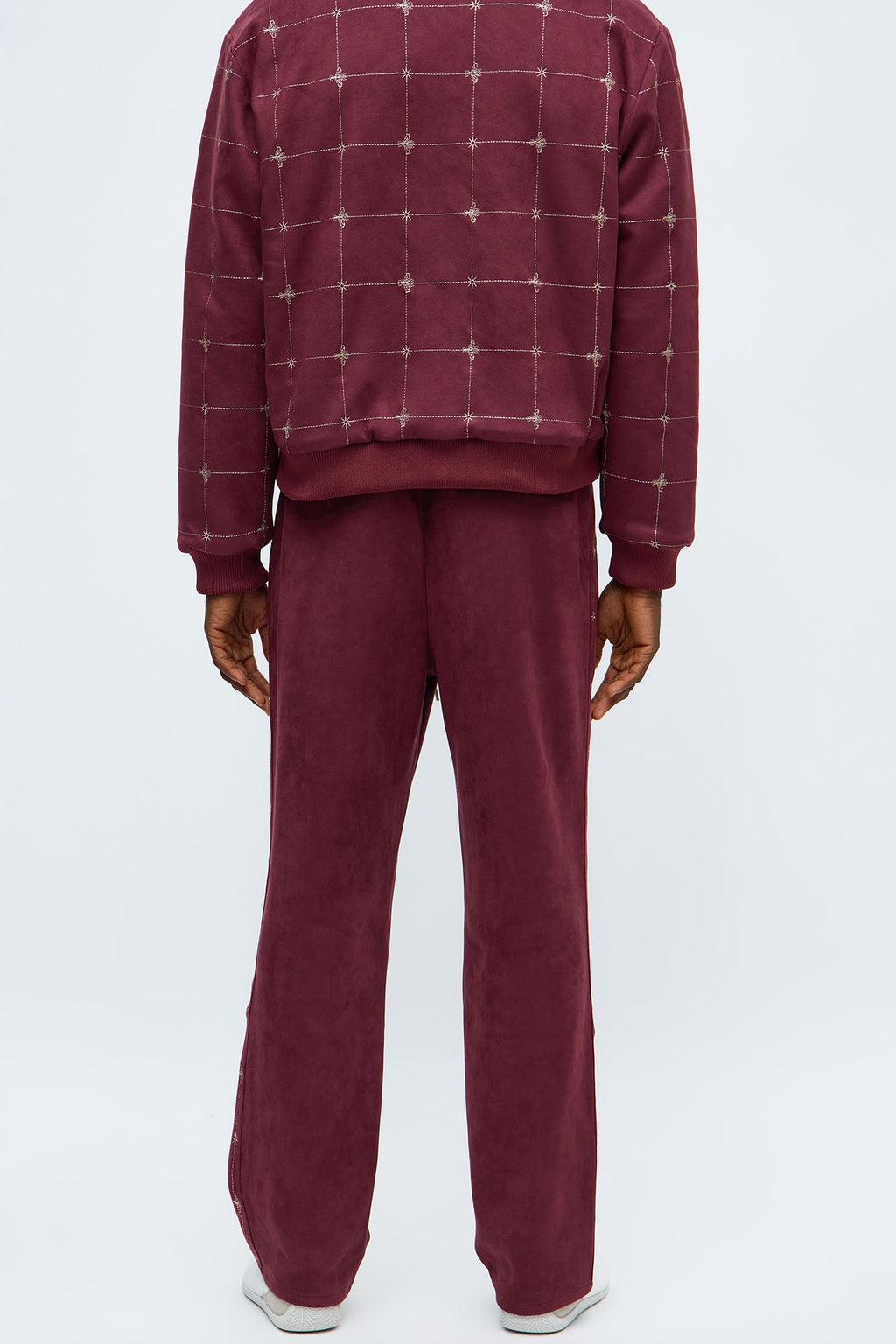 Straight Faux Velvet Buzzed Pant - Burgundy
