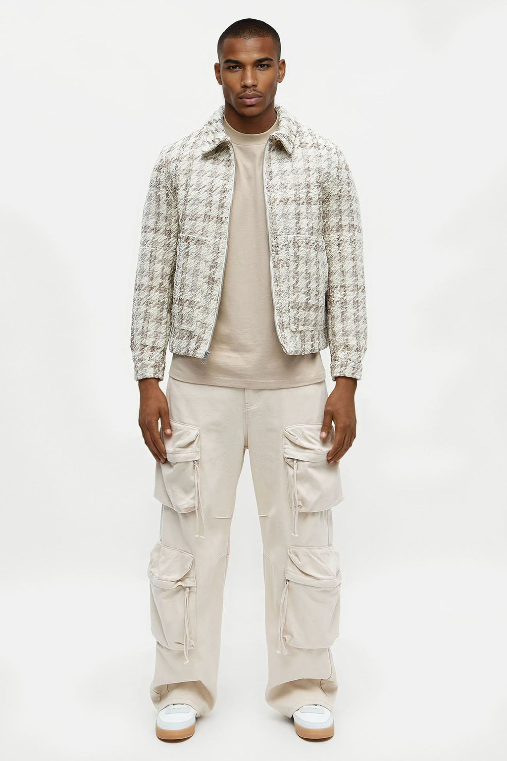 Textured Loyal Houndstooth Work Jacket - Cream