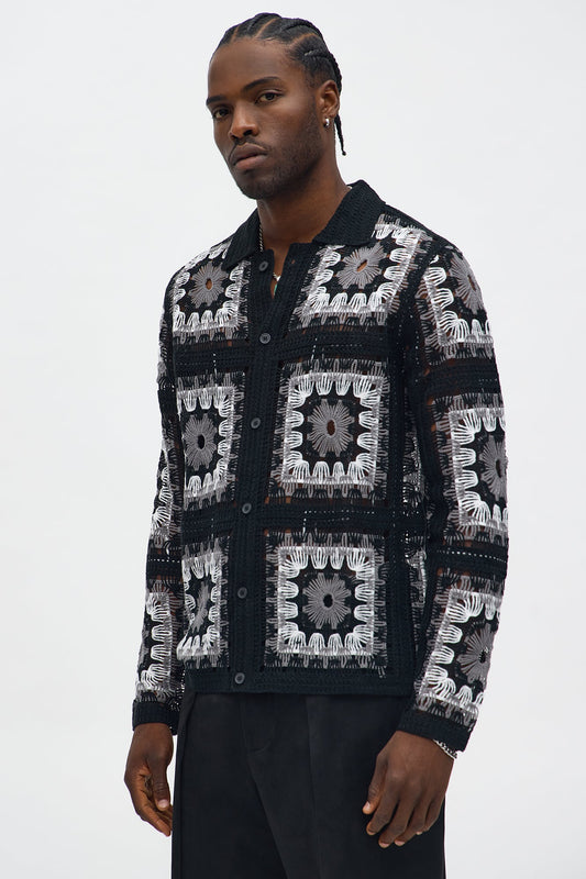 Crochet Stay Button Up Shirt - Black