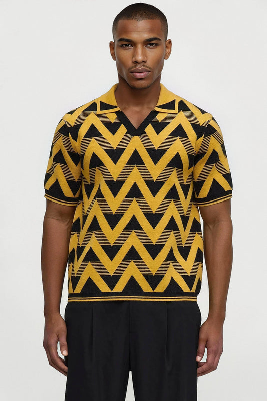 Charlie Johnny Collar Knitted Polo - Yellow/combo